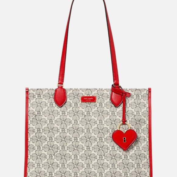 New Kate Spade Spade Flower Coated Canvas Large Market Tote Cherry Rose - Picture 2 of 6